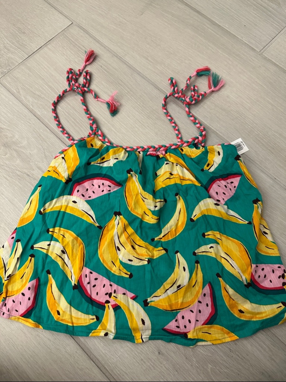 Old Navy Teal Tank Top with Yellow Banana & Pink Watermelon Print. NWT, Size L